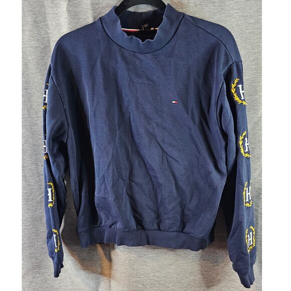 Tommy Hilfiger Mock Neck Sweatshirt Womens Navy Sz Med Logo Pullover - Picture 1 of 7